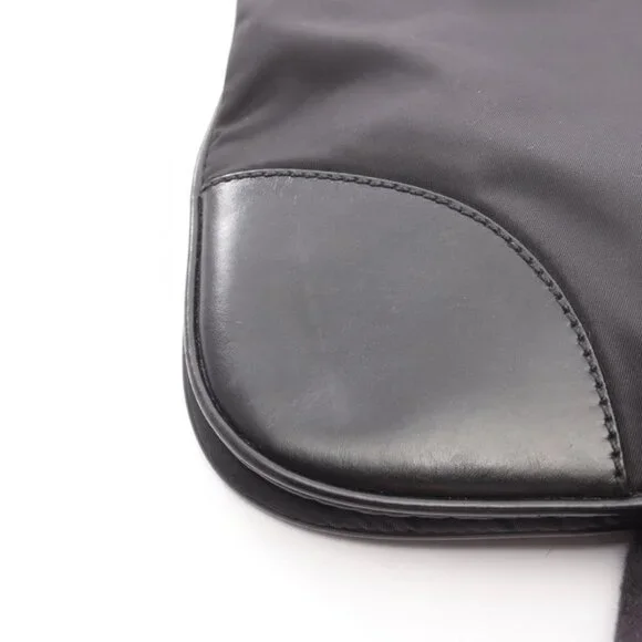 Prada Shoulder Bag Black Nylon Leather Triangle Logo Shoulder Bag - Picture 9 of 10